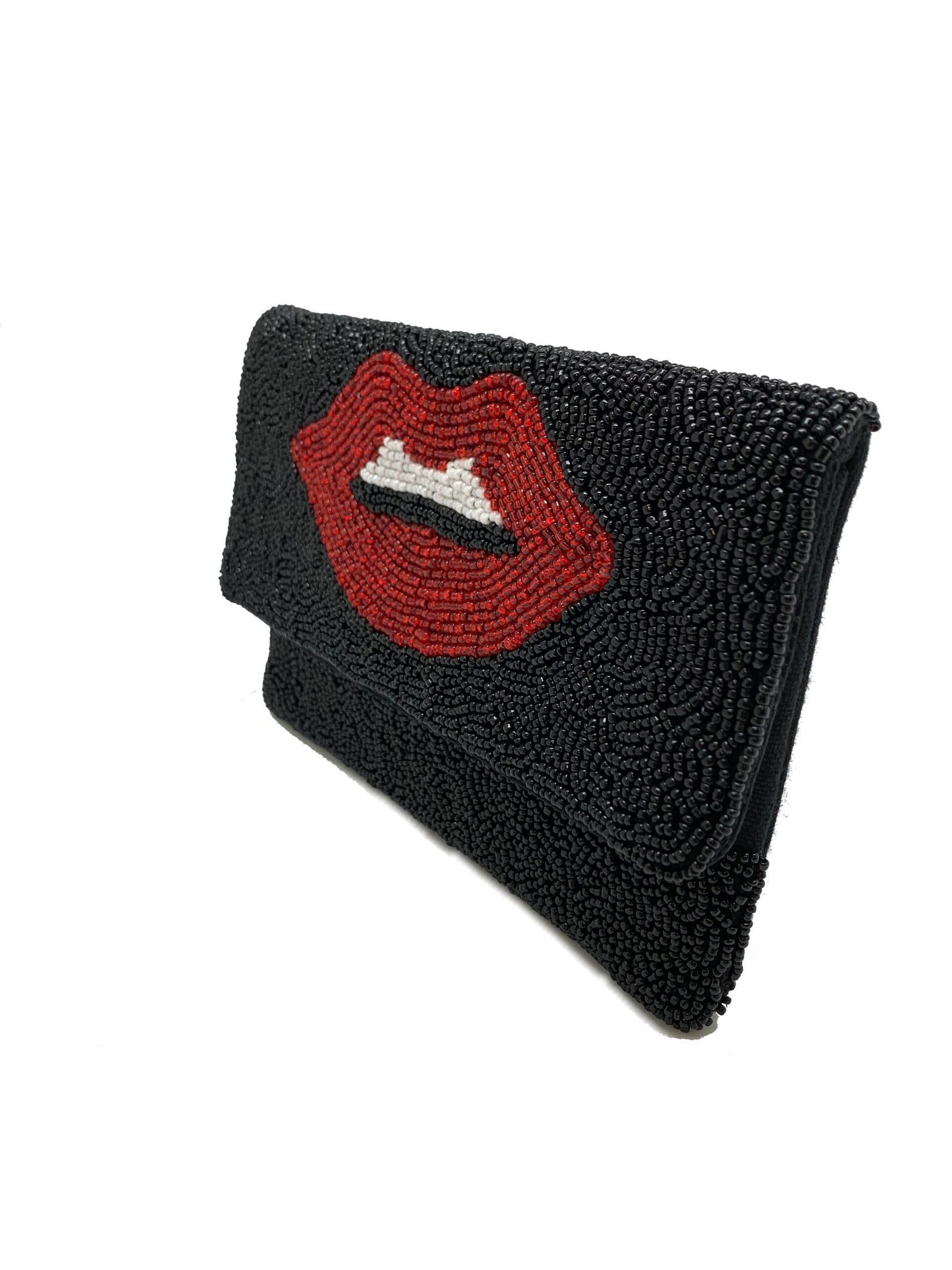 Red Lips Beaded Clutch Bag
