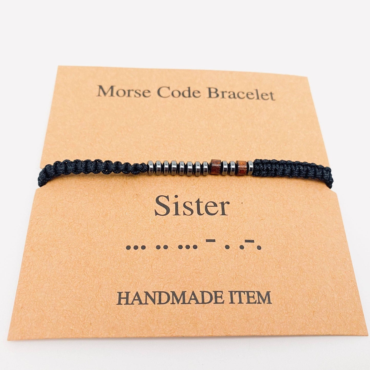 Wood Bead Morse Code Bracelet