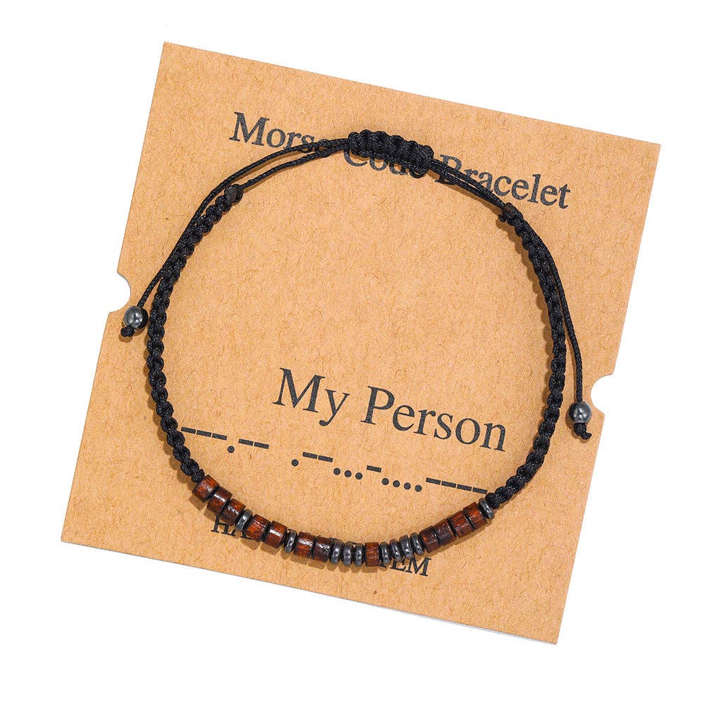 Wood Bead Morse Code Bracelet