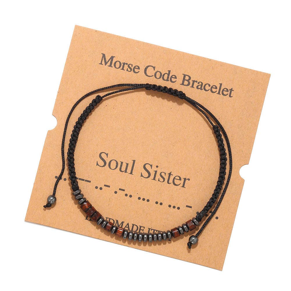 Wood Bead Morse Code Bracelet