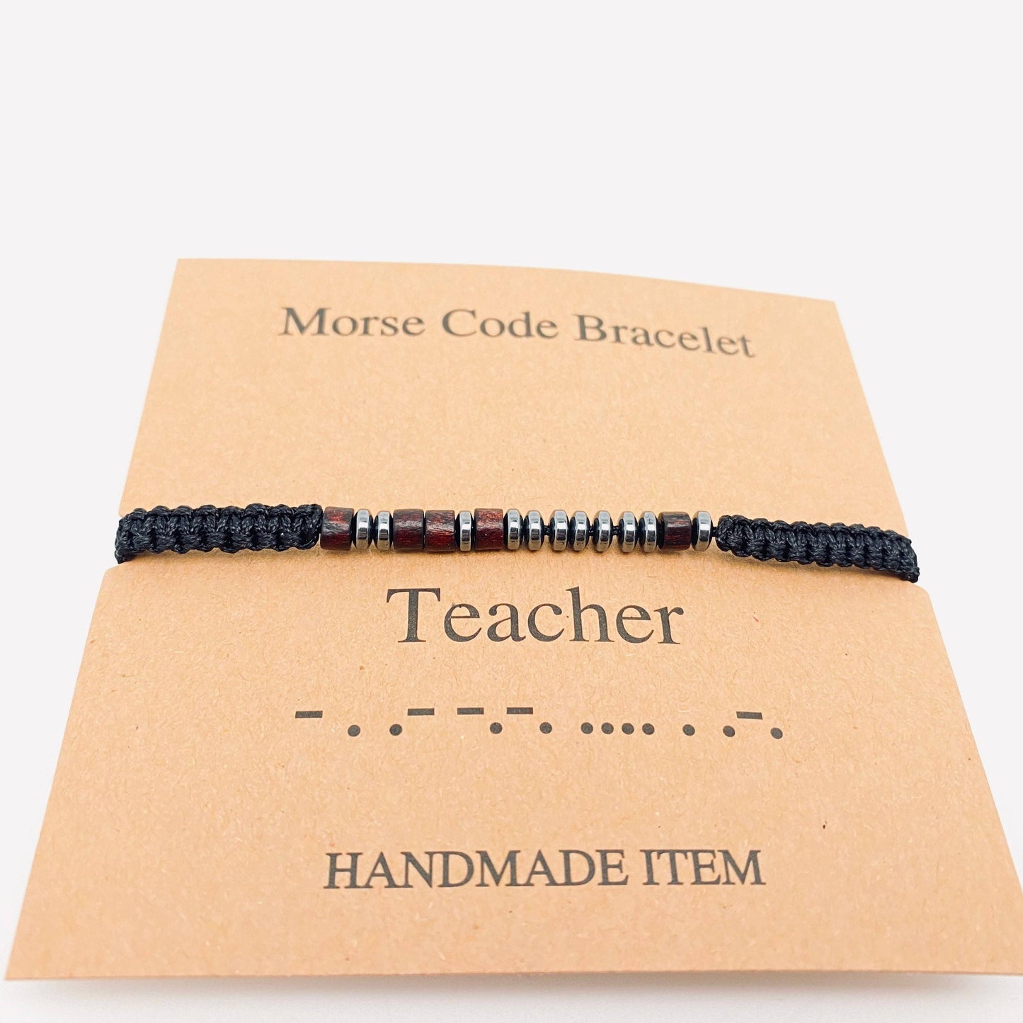 Wood Bead Morse Code Bracelet