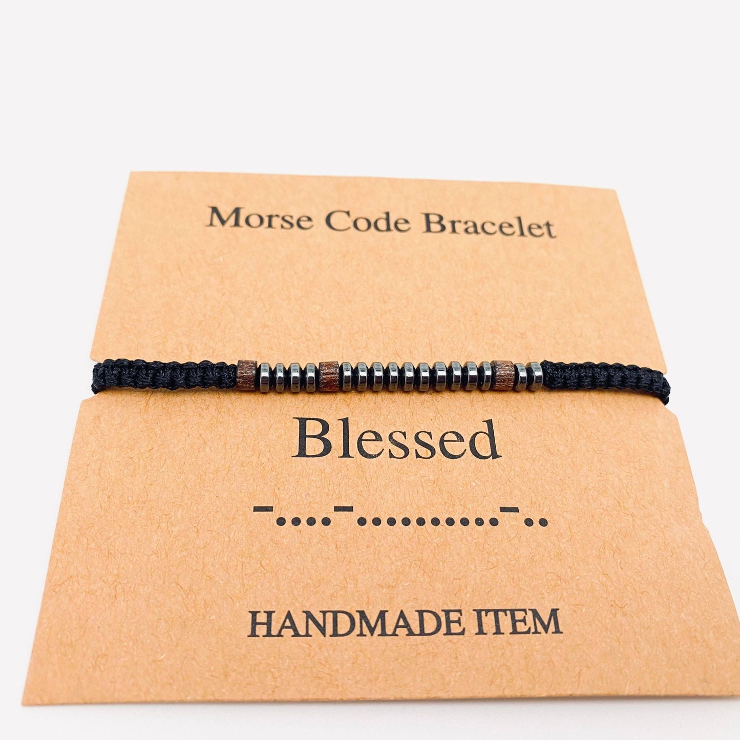 Wood Bead Morse Code Bracelet