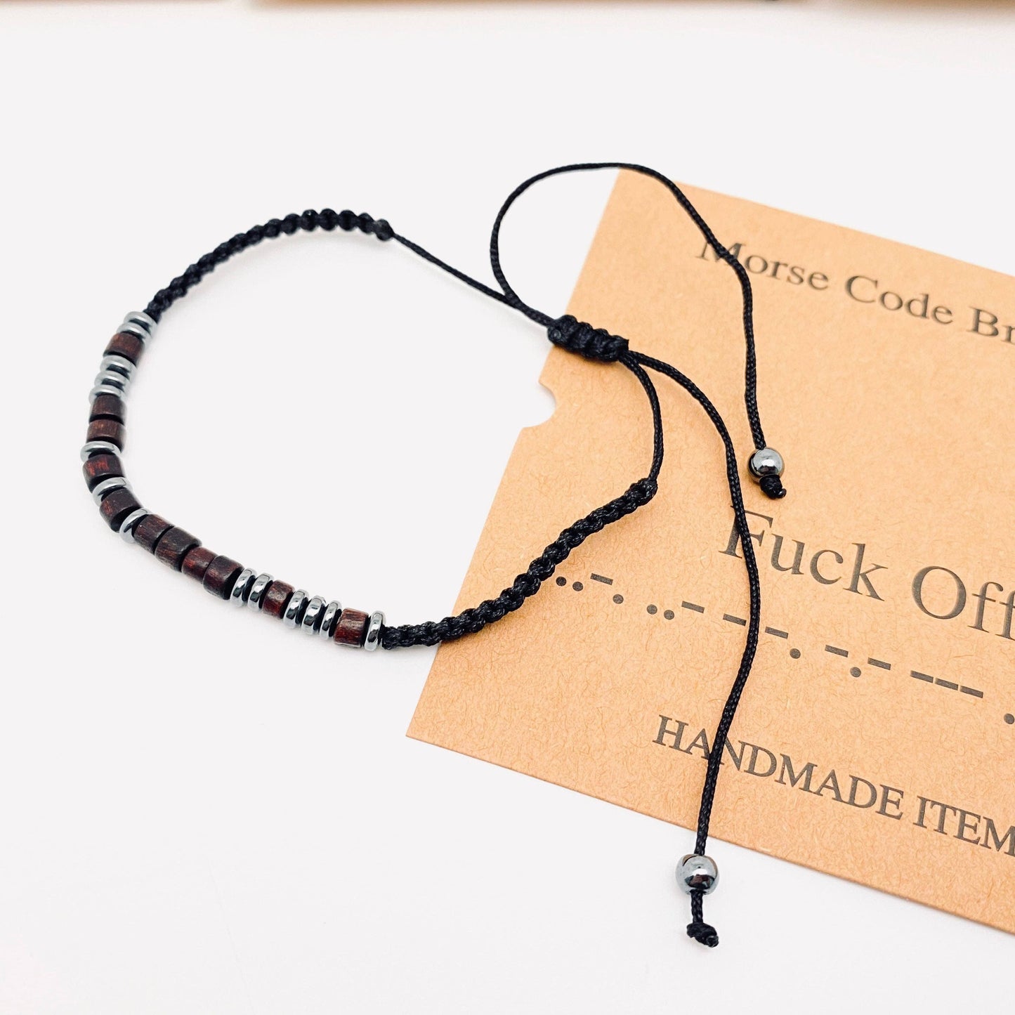Wood Bead Morse Code Bracelet