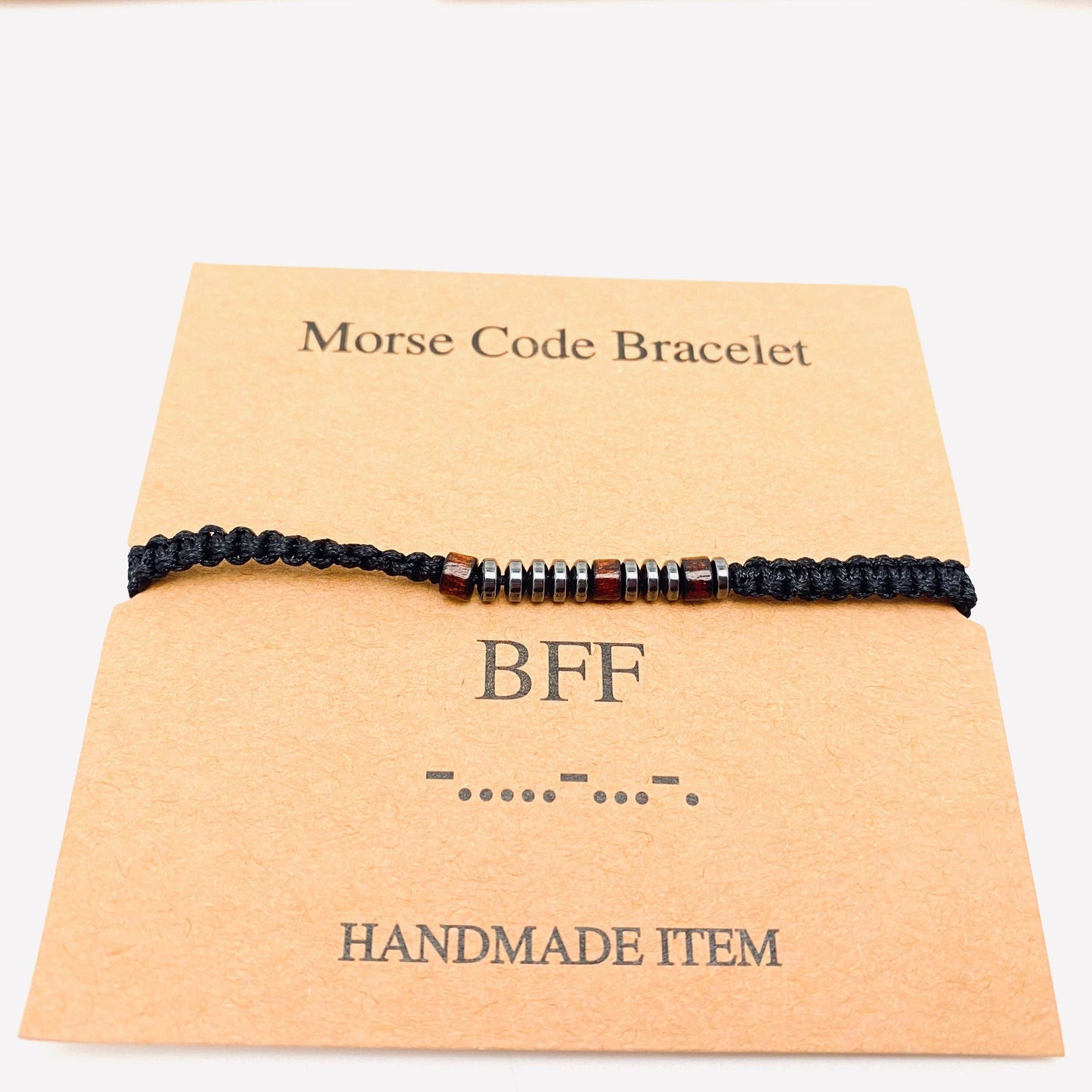 Wood Bead Morse Code Bracelet