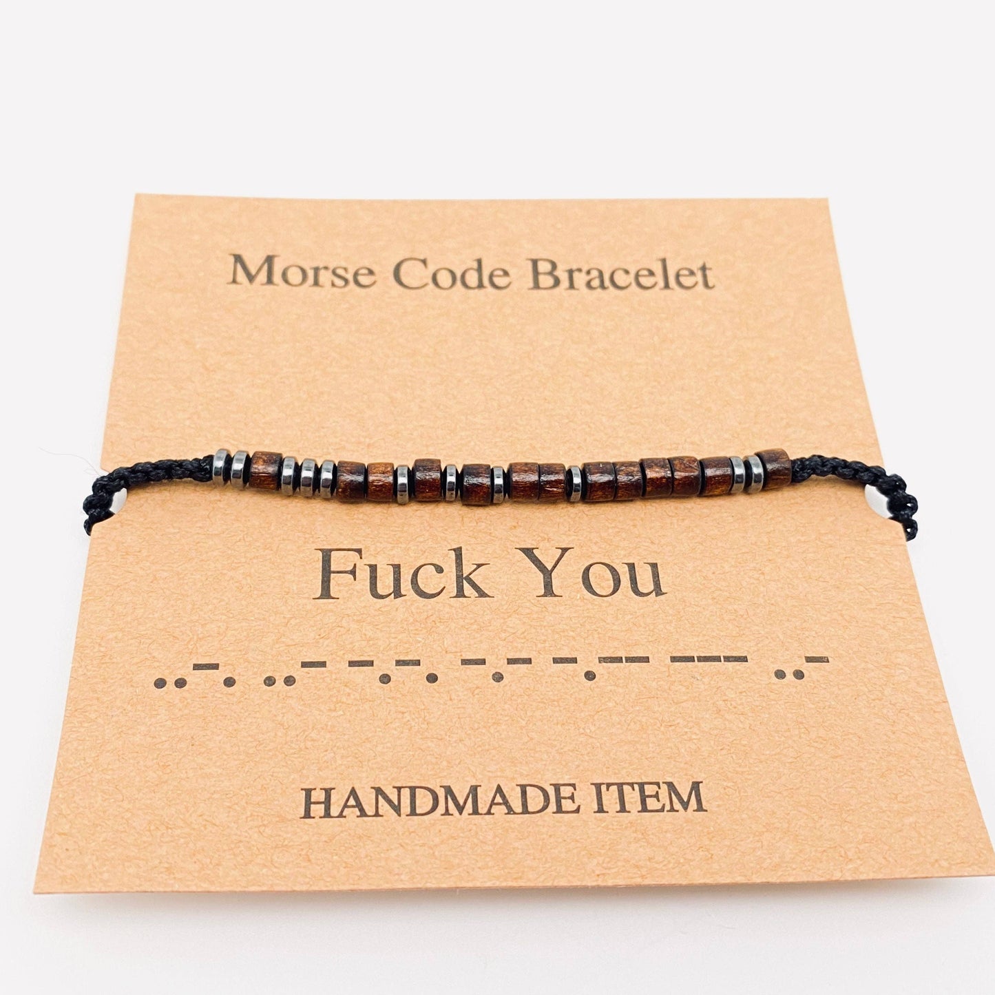 Wood Bead Morse Code Bracelet