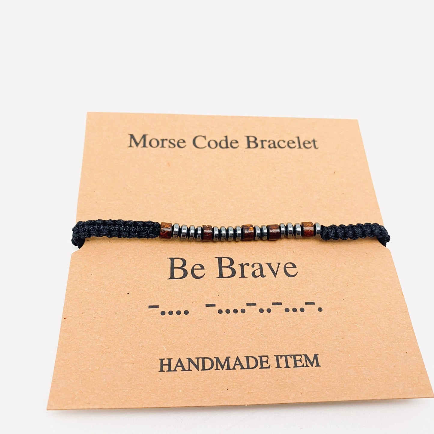 Wood Bead Morse Code Bracelet
