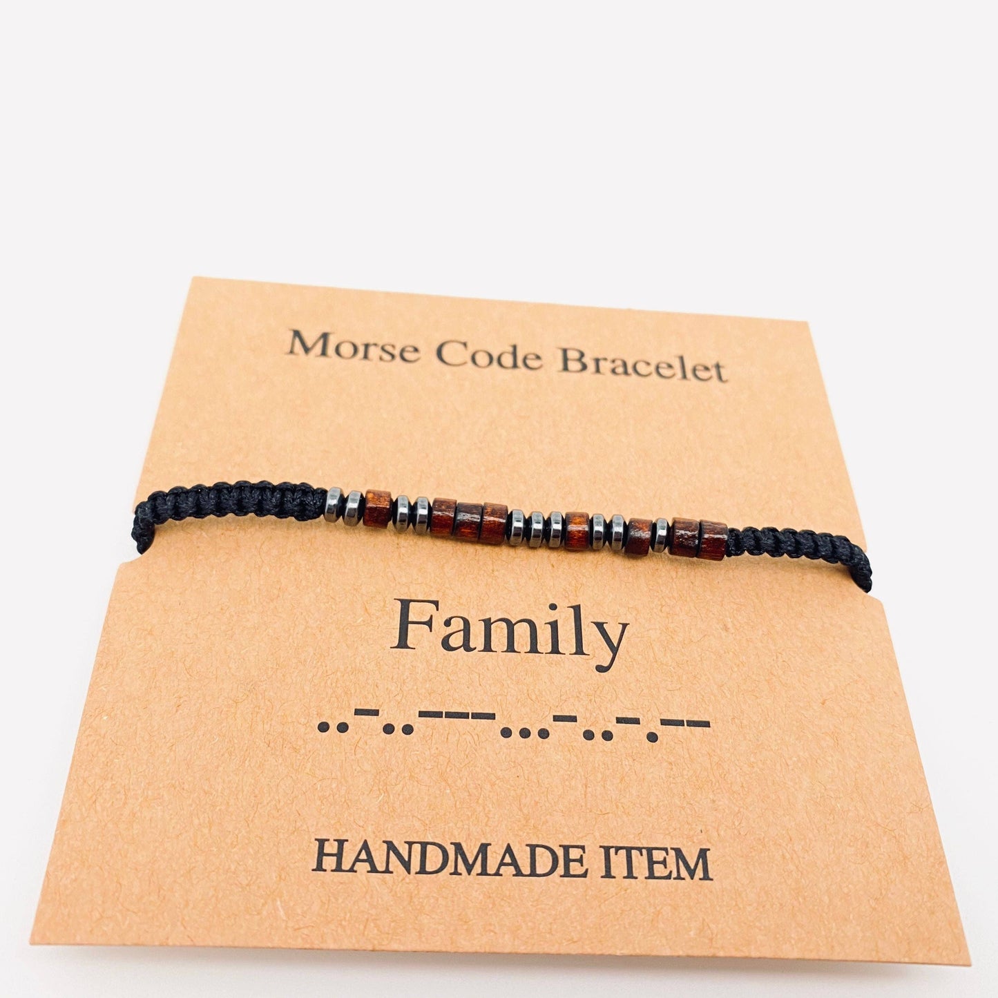 Wood Bead Morse Code Bracelet