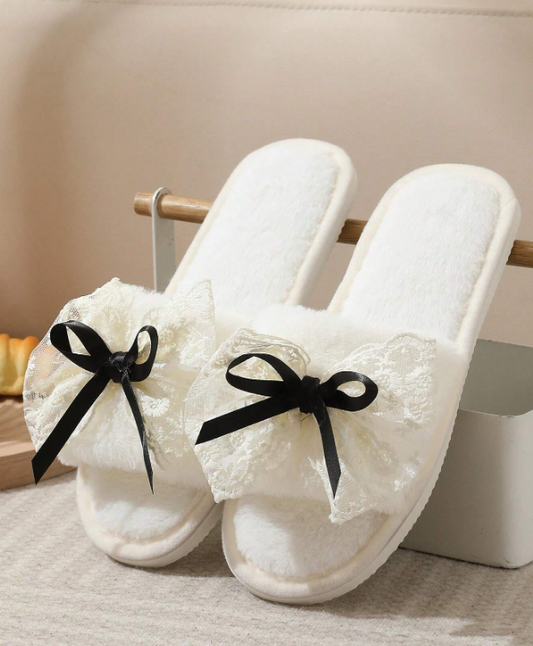 Lace Bow Slippers