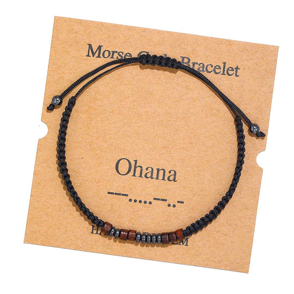 Wood Bead Morse Code Bracelet