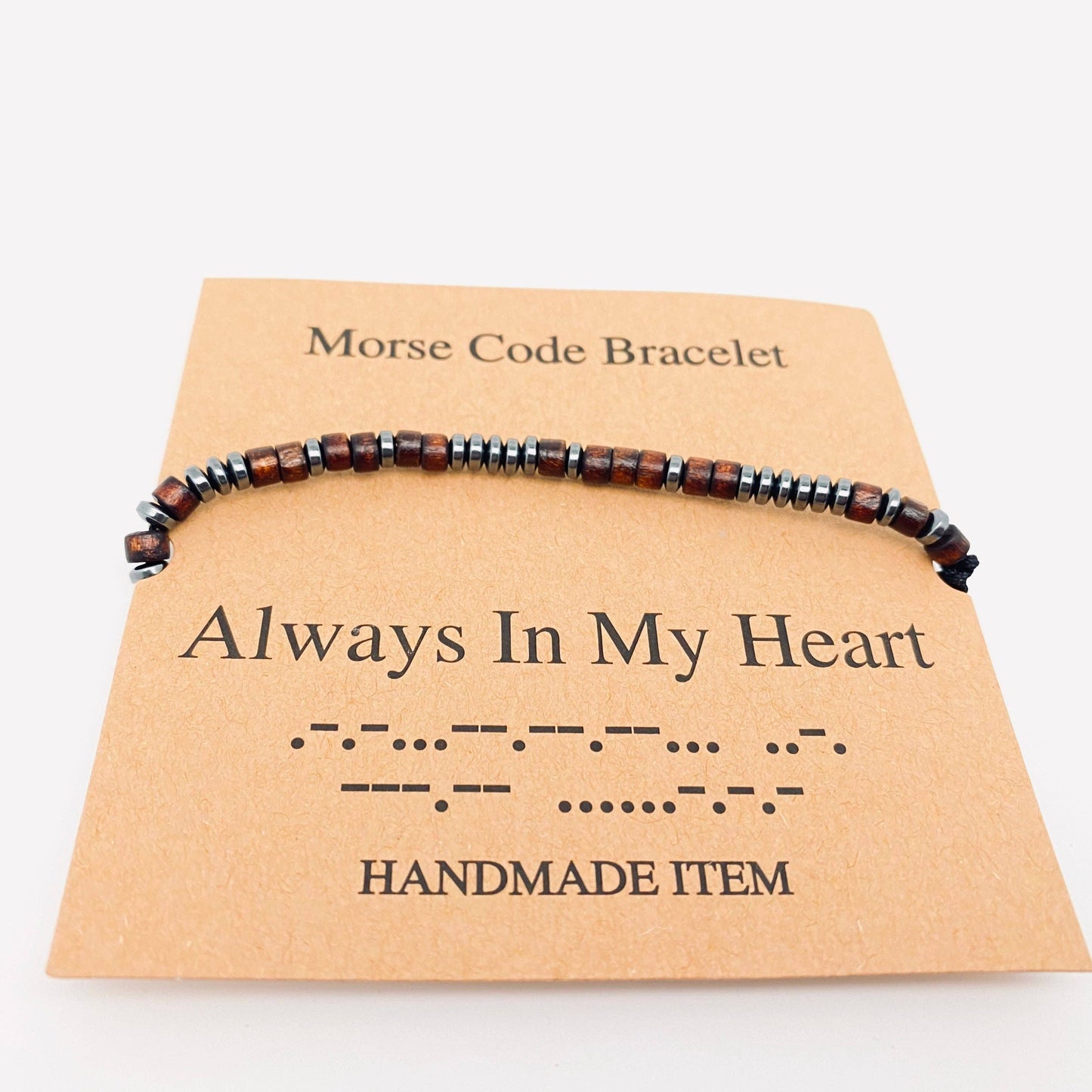 Wood Bead Morse Code Bracelet
