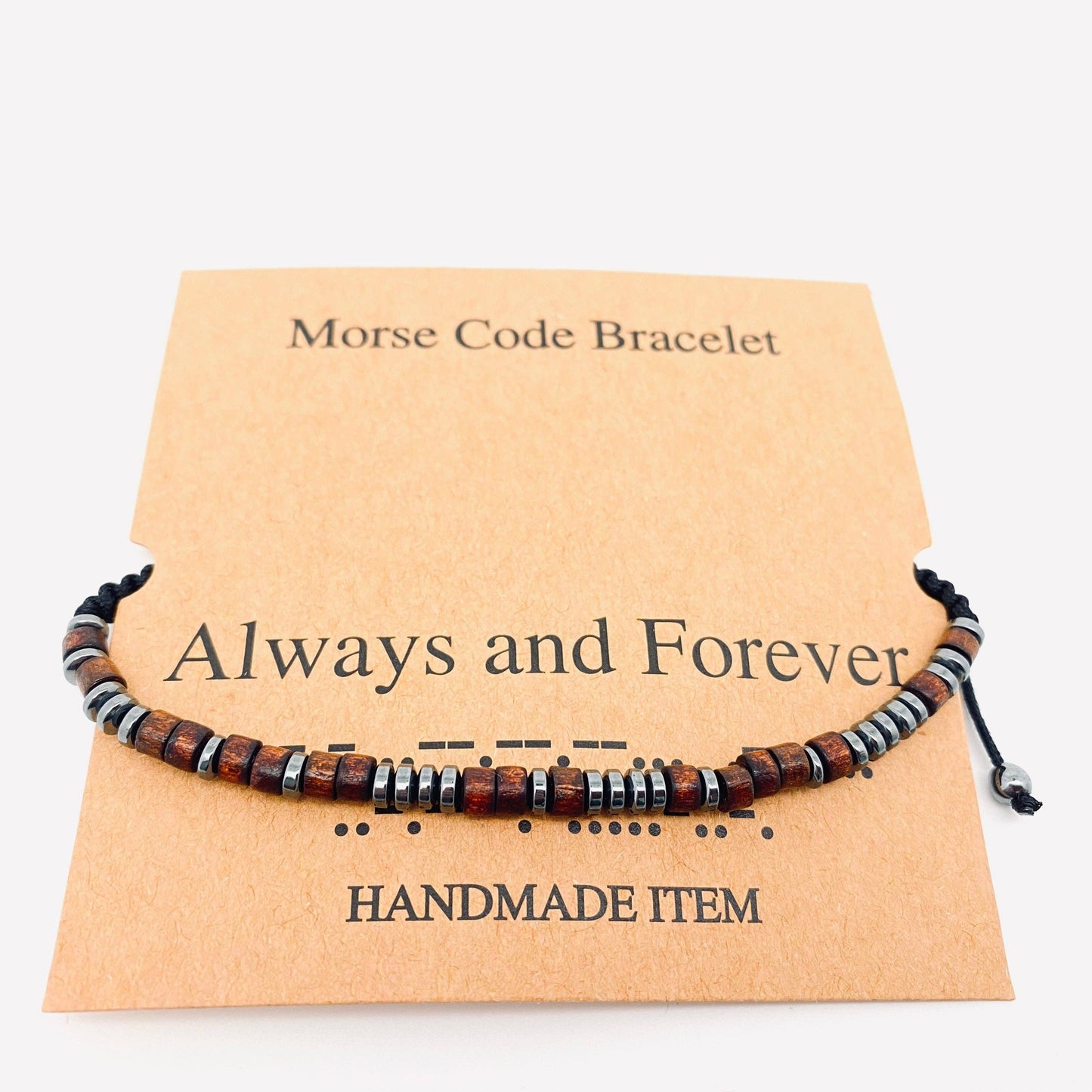 Wood Bead Morse Code Bracelet