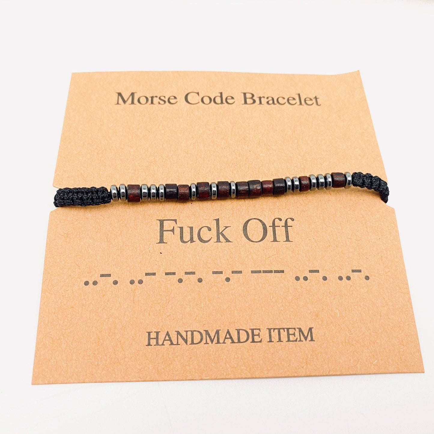 Wood Bead Morse Code Bracelet