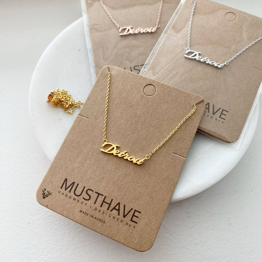 Detroit Script Necklace