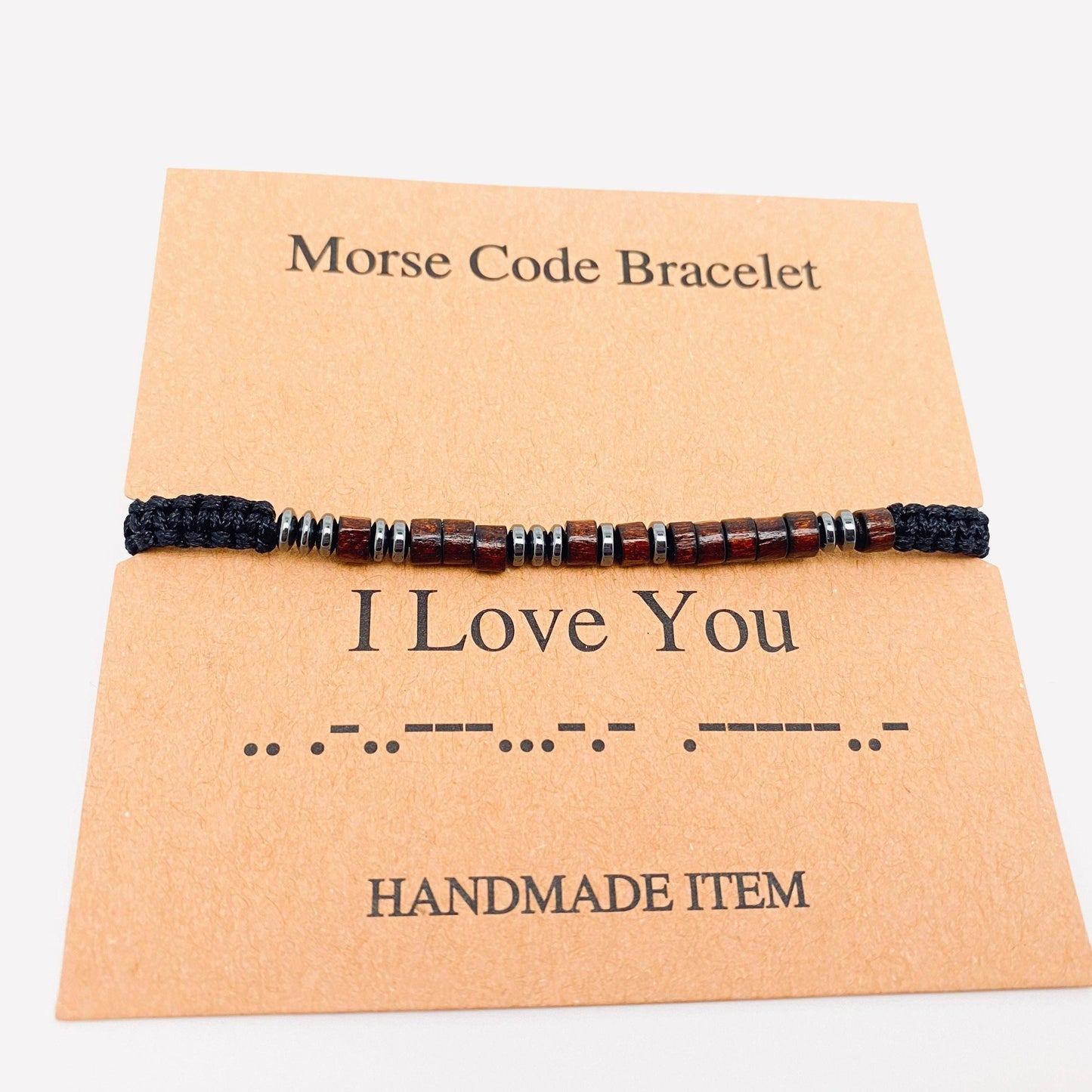 Wood Bead Morse Code Bracelet