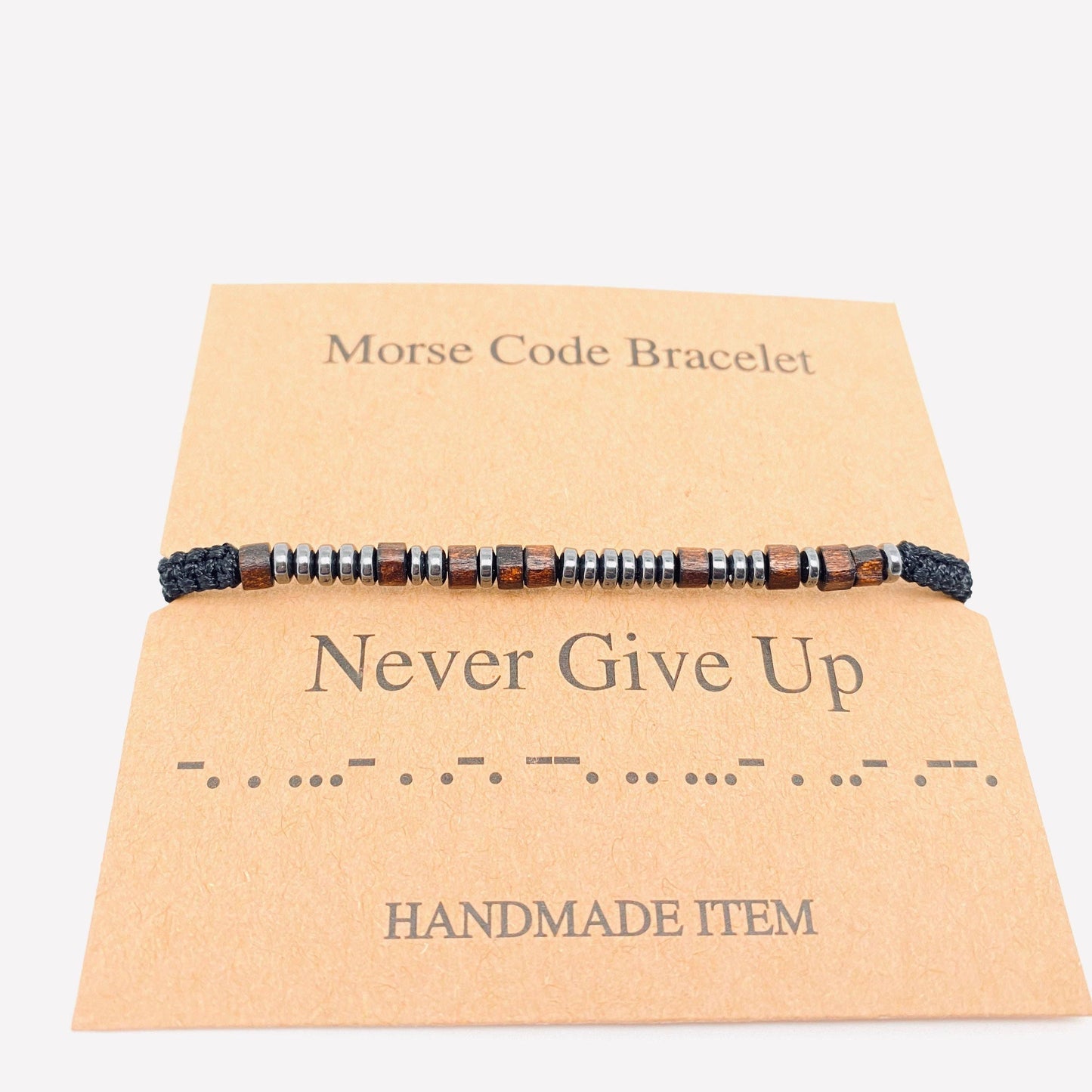 Wood Bead Morse Code Bracelet