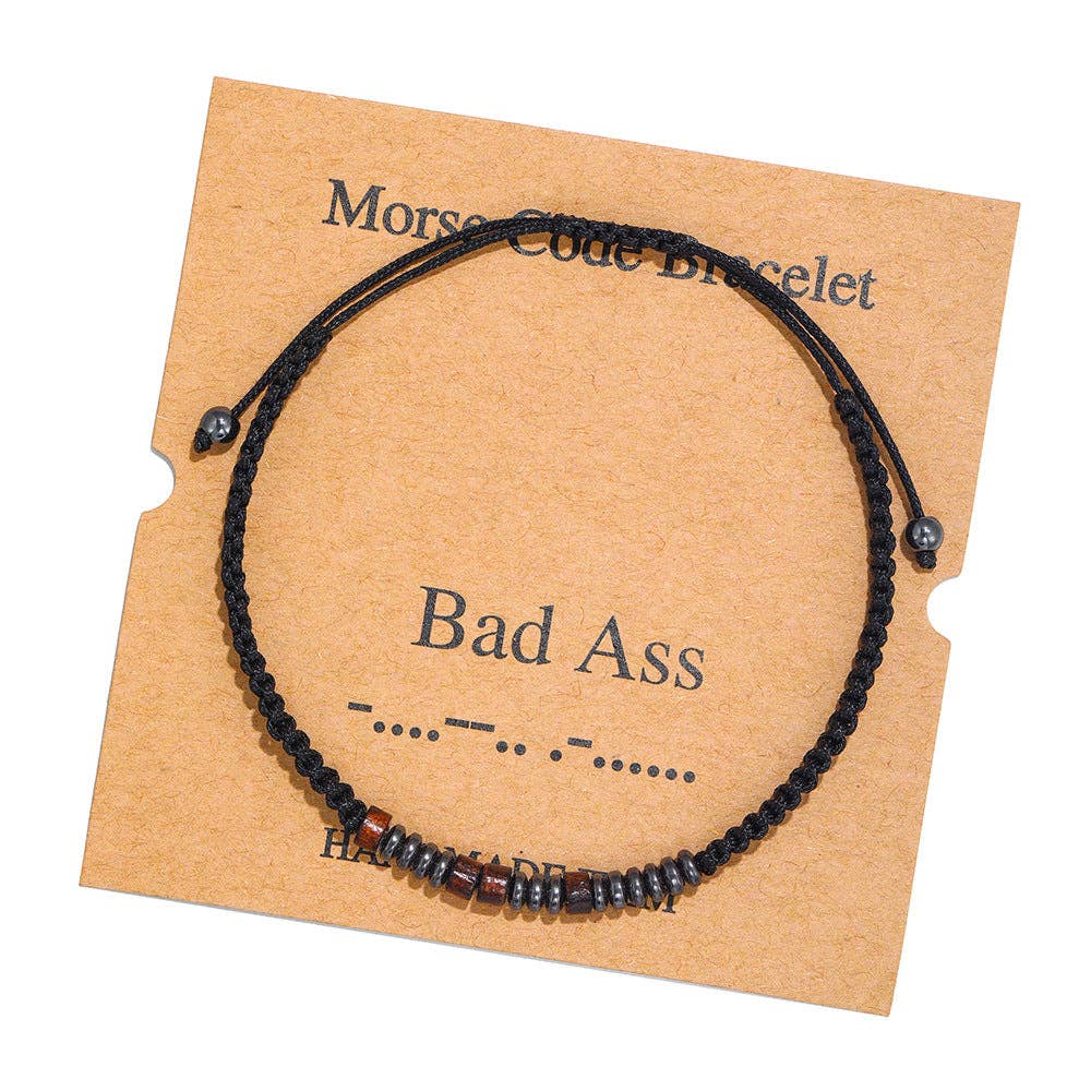 Wood Bead Morse Code Bracelet