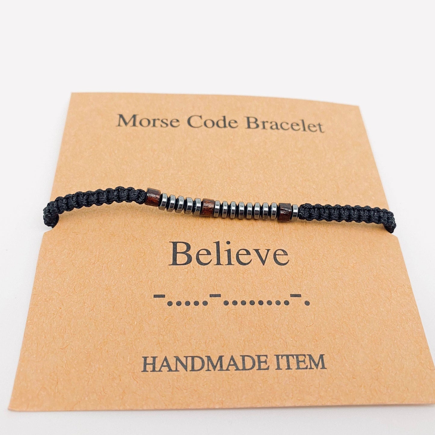 Wood Bead Morse Code Bracelet