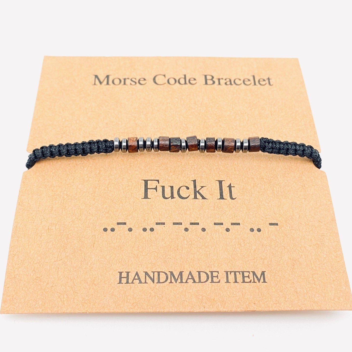 Wood Bead Morse Code Bracelet